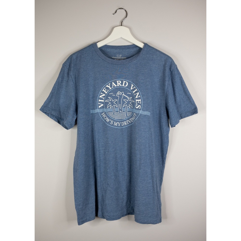 Vineyard Vines Island T-Shirt Mens M Blue Excellent Golf Hows My Driving Graphic